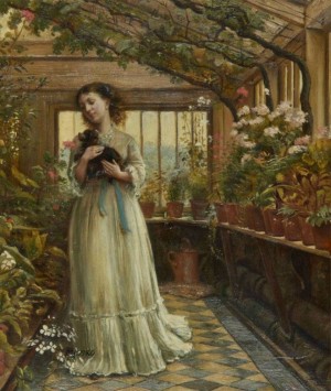 Dora laughing held the dog up childishly to smell the flowers